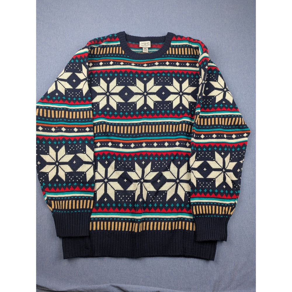 Black Smith Mens 3XL Fair Isle Snowflake Sweater Blue Multi Knit Grandpacore Vtg